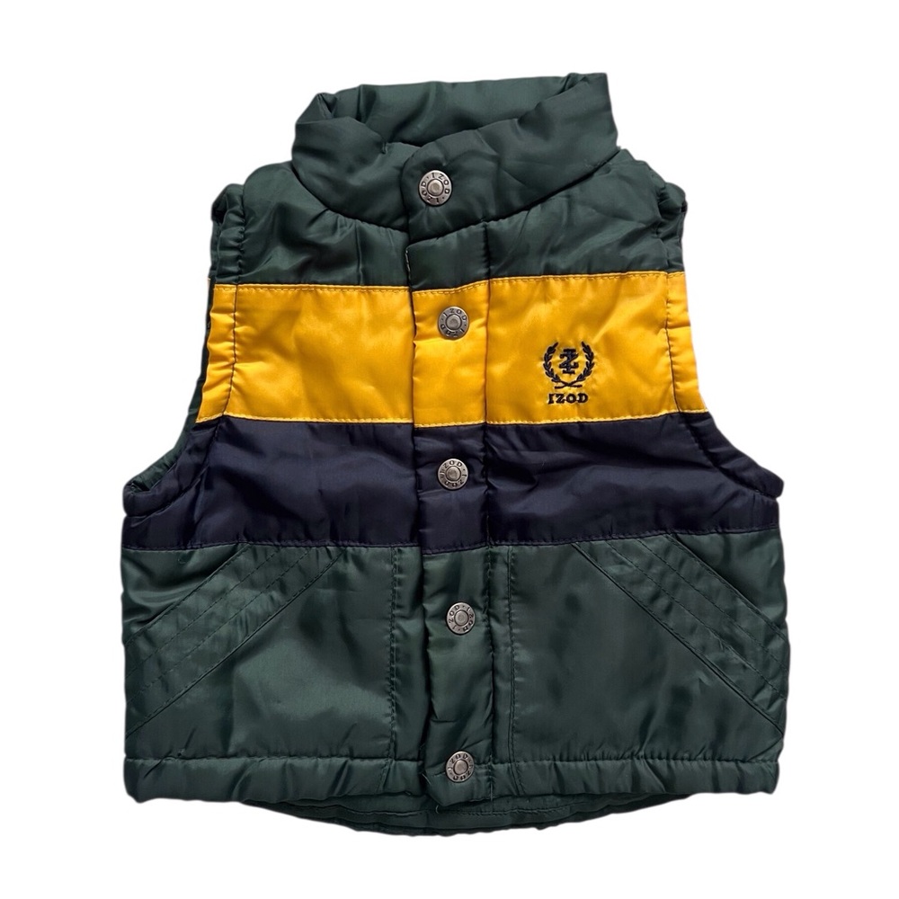 Izod Baby Infant Boy 3-6 Mo Puffer Vest Snap Front Green Navy Yellow Casual